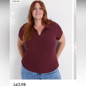 Lane Bryant Deep Red Preppy Academia Collared Polo Top